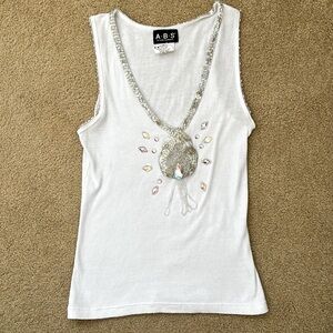 White tank top with jewel and beaded detail
